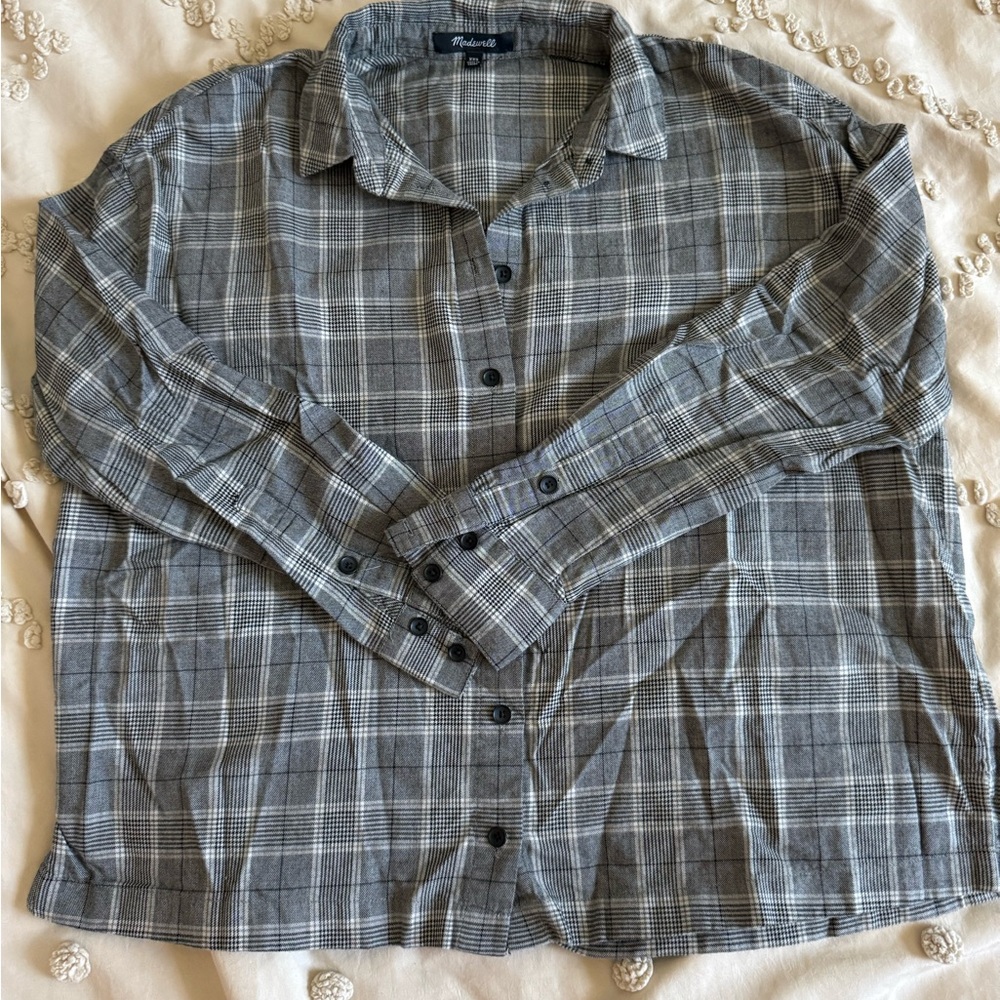 Madewell Men's Black and White Plaid Button Down Shirt